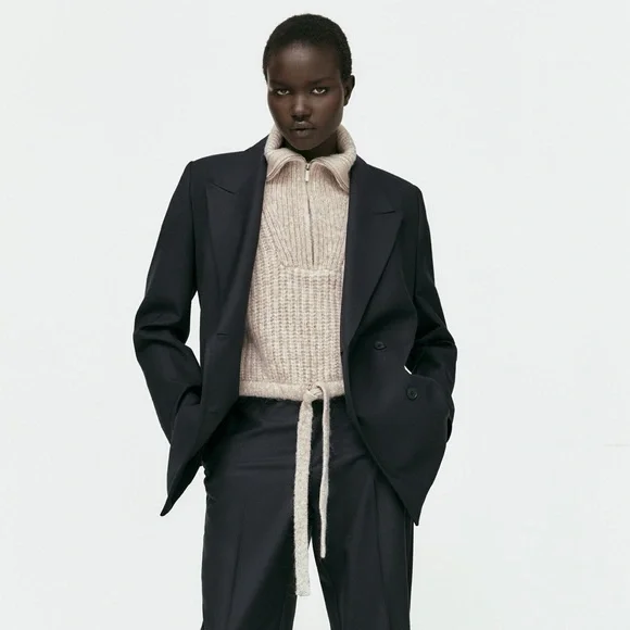 NWOT Zara knit zippered zip vest fall winter dickey layer collar crop cream - Picture 1 of 11